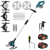 Rasentrimmer mit Akku, 21V Rasenkantenschneider mit 6000mAh Akku, Elektro-Trimmer Gartenkantenfräser mit 3 Arten Klingen für Garten und Hof (Blau mit 2 Akkus)