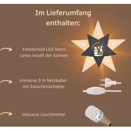 Weigla LED Leise rieselt der Schnee, Fensterbild, WEIẞ-GRAU, Made in Germany", grau (weiß, grau), H:29cm T:6cm, Holzwerkstoff, Dekosterne, Erzgebirge garantiert, Weihnachtsdeko Innen, Weihnachtsbeleuchtung