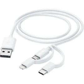 Hama 3in1 Multi-Ladekabel, USB-A - Micro-USB, USB-C und Lightning, 1,0 m, Weiß