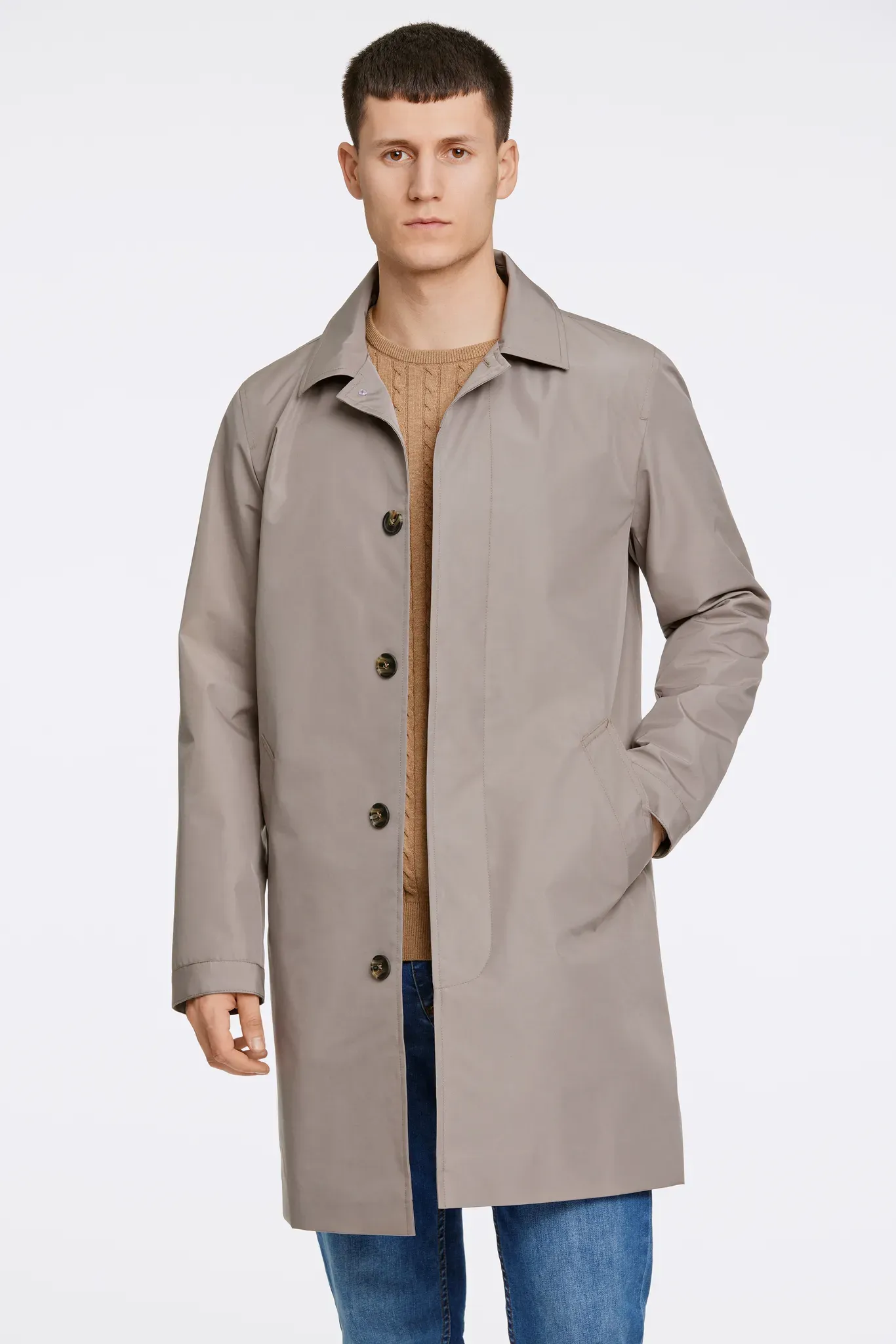 Trenchcoat LINDBERGH, Herren, Gr. S, grau (stone), Obermaterial: 100% Polyester. Futter: 100% Polyester, unifarben, regular fit ca. Mitte Oberschenkel, Manschette, Mäntel, mit Taschen