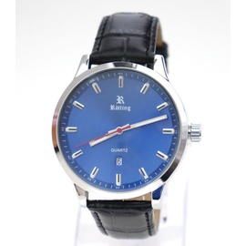 Rötting Design Herrenuhr Quarz Collection "Rötting" blaues Ziffernblatt DATUM schwarzes Lederarmband - Schwarz/Blau