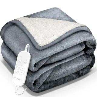 sinnlein sinnlein® Heizdecke mit Abschaltautomatik 200x180cm Hellgrau Elektrische Wärmedecke mit 9 Temperaturstufen Kuscheldecke waschbar Bett, Sofa Decke Elektrisch Mit Timer Digitalanzeige