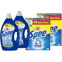 SPEE-Set Gel 2x 50 Waschladungen (100WL) Deo-Frische Frische-Kick & Pulver 2x 50 Waschladungen (100WL) Aktiv, Waschmittel mit 4 + 1 Formel, für Temperaturen von 20° - 95° C