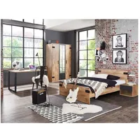 Lomadox Kinder- Jugendzimmer Kleiderschrank Spiegel Schreibtisch Bett 120cm, Eiche