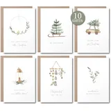 luftundliebe Weihnachtskarten - 10 Weihnachtskarten mit Umschlag Set - A6 Postkarten Set mit weihnachtlichen Motiven - Weihnachtspostkarte - Aquarell