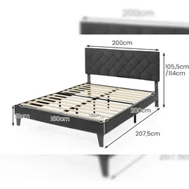 Costway Polsterbett 200 x 180 cm, Doppelbett mit Lattenrost & Kopfteil, Gepolstertes Bettgestell, Plattformbett für Erwachsene