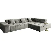 KAWOLA Sofa NEVADA Ecksofa Velvet silber Recamiere rechts mit motorischem Sitzvorzug