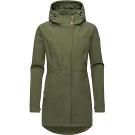 Ragwear Damen, Softshellmantel lange Übergangsjacke Outdoormantel mit Kapuze Ybela Olive24 Gr. L - L