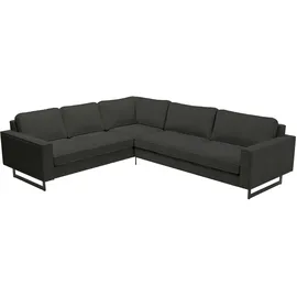 PLACES OF STYLE Ecksofa »Pinto, 250/290 cm, langer Schenkel, XXL, Ottomane«, Cord, Feincord, Luxus-Microfaser Leder und Chenille, schwarz