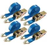 Arebos Spanngurt mit Ratsche zweiteilig mit Haken und 6m x 25mm blau, Zurrkraft bis 800kg, 4 Stück
