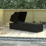 vidaXL Sonnenliege mit Sonnenschutz und Auflage Poly Rattan Schwarz