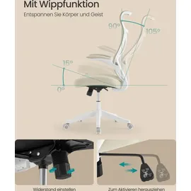Songmics Schreibtischstuhl, ergonomische Rückenlehne, hochklappbare Armlehnen, cappuccinobeige