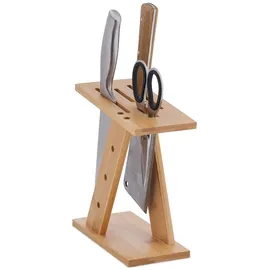 Relaxdays Messerblock unbestückt, Bambus, HBT: 22 x 9,5 x 19,5 cm, Messerhalter für breite Klingen, Messerständer, Natur