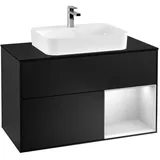 Villeroy & Boch Finion Waschtischunterschrank G372MTPD 100cm, Abdeckplatte black matt, Emotion, Regal rechts White matt lacquer, Black matt lacquer