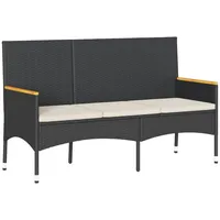 Furnicato Gartenbank 3-Sitzer mit Kissen Schwarz Poly Rattan