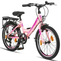 Licorne Bike Stella Premium City Bike 20,24,26 und 28 Zoll Fahrrad für Mädchen Herren und Damen 21 Gang (6 Gang bei 20 Zoll) Holland Citybike Rosa