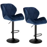 Woltu Barhocker 2er Set Barstuhl Tresenhocker Bistrohocker Designer Hocker mit Rückenlehne, höhenverstellbar, drehbar, Samt Stahl, Blau