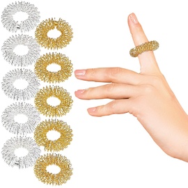 Newgen Medicals Massagering: 10er-Set Akupressur-Ringe zur Fingermassage, gold- und silberfarben (Fingermassagering, Akupressur Fingerringe, Geschenk Damen)
