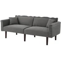 Refined Living Schlafsofa Zweisitzer-Sofa, Sofa mit Liegefunktion, 2-in-1 Schlafsofa, Klappsofa, verstellbare Rückenlehne Sofa, Leinen Schlafcouch, kleines Sofa mit Bettfunktion, Sofa für Gästezimmer, Relaxsofa, Multifunktionssofa mit Holzfüßen, Metallverzierungen, Baumwoll-Leinen-Stoff, hochdichter Schaumstoff, mit Zwei bequeme Kissen 1 Teile, für Kleine Wohnungen, Gästezimmer, Wohnzimmer,Büro,Schlafzimmer grau