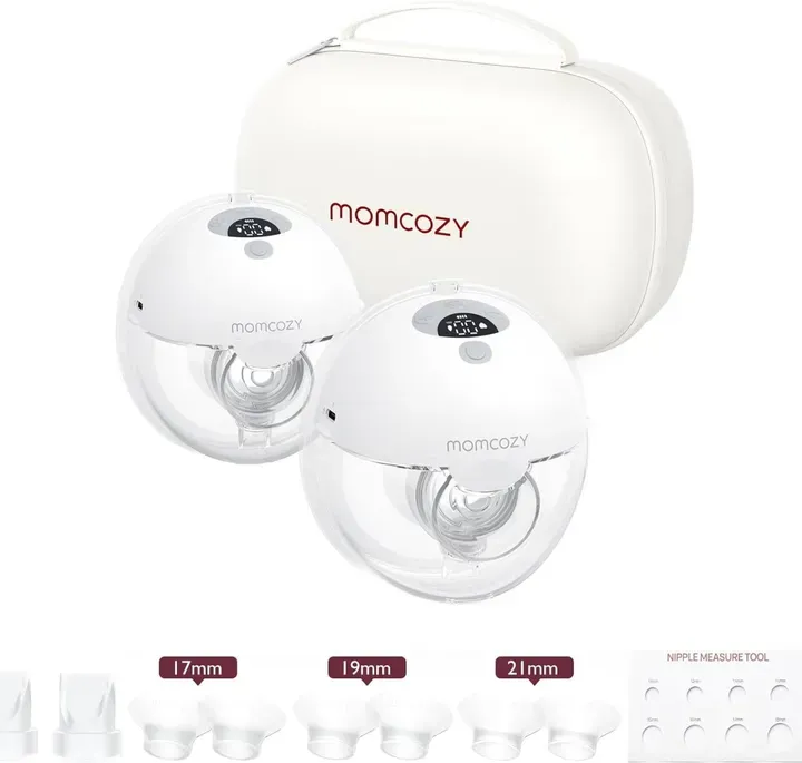 Momcozy M5 Tragbare Elektrische Milchpumpe, Freihändige Milchpumpe, Doppelter Dichtungsflansch, 3 Modi 9 Saugstufen, 2 Stück, Für Stillende Mütter