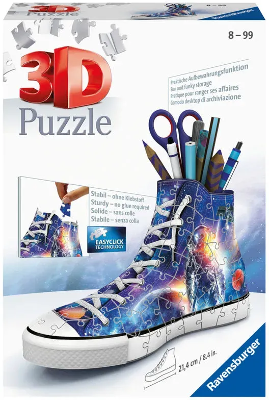 Ravensburger 3D Puzzle 11251 Sneaker Astronauten Im Weltall - Praktischer Stiftehalter - 108 Teile - Schreibtisch-Organizer Für Kinder Ab 8 Jahren