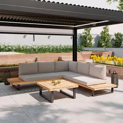 Loungegarnitur Cristina Creme Holz/Textil/Metall + Abdeckung