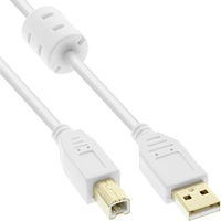 InLine USB 2.0 Kabel, A an B, weiß / gold, mit Ferritkern, 2m