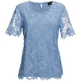 GOLDNER Kurzarmbluse Festliche Bluse aus edler Spitze Blau 52