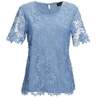 GOLDNER Kurzarmbluse Festliche Bluse aus edler Spitze Blau 52