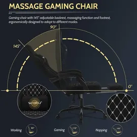 Woltu Gaming Stuhl mit Massagefunktion, Taschenfederkissen, ergonomisch, Netzstoff, Schwarz - Schwarz