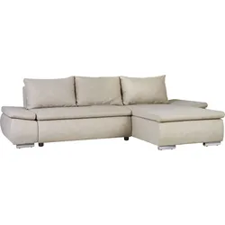 Ecksofa HOME AFFAIRE "Acra L-Form", beige (creme), B:266cm H:83cm T:175cm, 100% Polyester, Sofas, mit Bettfunktion und Bettkasten, in Mattenoptik