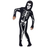 Smiffys Kostüm Skelett Overall, Knochen für Kinder: gespenstischer Jumpsuit schwarz 128