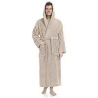 Arus Herrenbademantel Astrom aus Baumwoll-Frottee, Reisebademantel, Saunamantel, 100% Baumwolle, Kapuze, Gürtel, mit Kapuze, wadenlang oder extra lang, 100% Baumwolle braun S