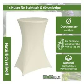 Baumarktplus Stehtischhusse 60 cm Farbe nach Auswahl Husse Partytisch Bistrotisch Stretch Decke beige