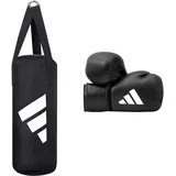 adidas Unisex Jugend Junior Boxset, schwarz, Boxhandschuhe: 6 oz/Boxsack: 43 x 19 cm-6 kg