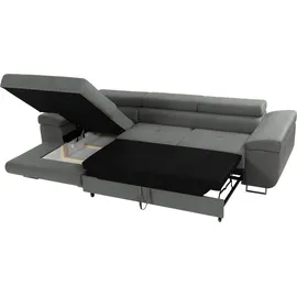 Mirjan24 Ecksofa Torezio Mini Cord mit Bettkasten und Schlaffunktion Einstellbare Kopfstützen, 280x170x70-90 cm (Farbe: Poso 100,