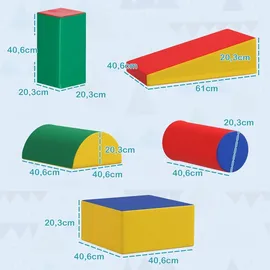 Homcom Softbausteine 5er-Set Schaumstoff Bausteine Riesenbausteine Bauklötze Bauspielzeug Schaumstoffblöcke für 1-3 Jahre alt Kinder Kunstleder EPE