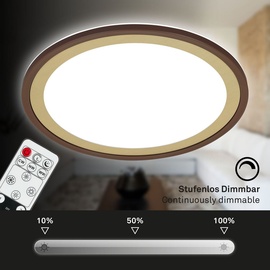 Briloner Leuchten - LED Deckenlampe mit Backlighteffekt, Slim LED Deckenleuchte CCT, Ultra Flach, Dimmbar, Fernbedienung, Ø420 mm, Braun-Gold