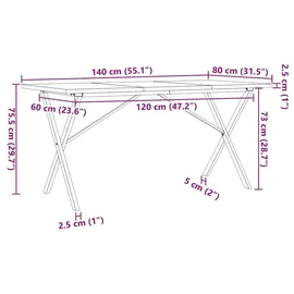 vidaXL Esstisch X-Gestell 140 x 75,5 x 80 cm braun