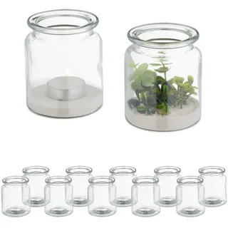 Relaxdays Teelichthalter 12er Set Glas Transparent