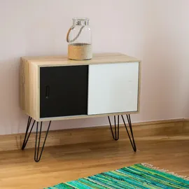 Relaxdays Sideboard Retro 70 x 80 x 40 cm Schwarz/Weiß