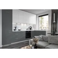 L-Form Küchenzeile BONN Wohnküche 335x158cm Teilauszug weiß gust grey matt