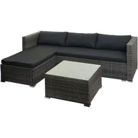 Mendler Poly-Rattan Garnitur HWC-F57, Balkon-/Garten-/Lounge-Set Sofa Sitzgruppe grau, Kissen