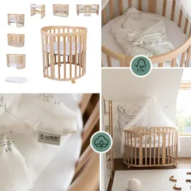 Waldin Babybett OWAL Kinderbett 7in1 mit Matratze, mitwachsendes Kinder-Bett