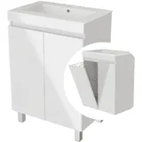 paplinskimoebel Waschtisch mit Unterschrank 60 cm Waschbeckenunterschrank Ribera, Hängend oder Stehend, für Badezimmer, Soft Close, Wäschekorb, Badmöbel Set mit Waschbecken, Hochglanz (Weiß, 60)