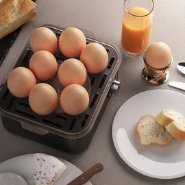 Arendo Eierkocher 8-fach, 500 W, Edelstahl, Härtegrad einstellbar, für 8 Eier, grau