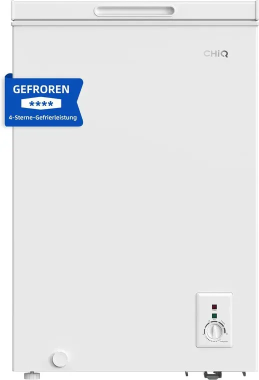 CHiQ Gefrierschrank, 99 L, 4-Sterne Gefrierfach, Energieklasse E, 12 Jahre Kompressor-Garantie, Thermostatsteuerung, Drahtgitter-Ablage, Leiser Betrieb, für Garage, Studentenzimmer, Weiß