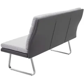 Mendler Set 2x Esszimmerstuhl+Sitzbank HWC-G54, Bank Küchenstuhl Stuhl, Stoff/Kunstleder Edelstahl ~ grau Bank 160cm