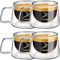 Prismoria Doppelwandige Kaffeegläser 200ml 4er Set, Doppelwandiges Kaffeeglas Tassen, Kaffeetassen Glas Doppelwandig, Isolierte Latte-Gläser, Cappuccino-Latte-Macchiato-Gläser, Hitzebeständig