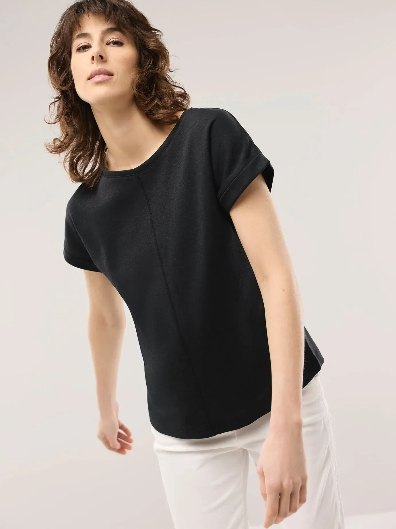 Walbusch Damen Kimonoshirt Leinenmix Schwarz